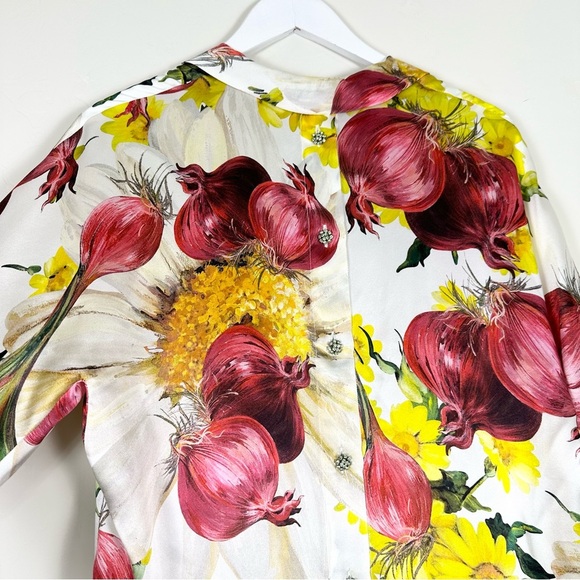 Dolce Gabbana Onion Print Silk Blouse Top - Picture 9 of 14